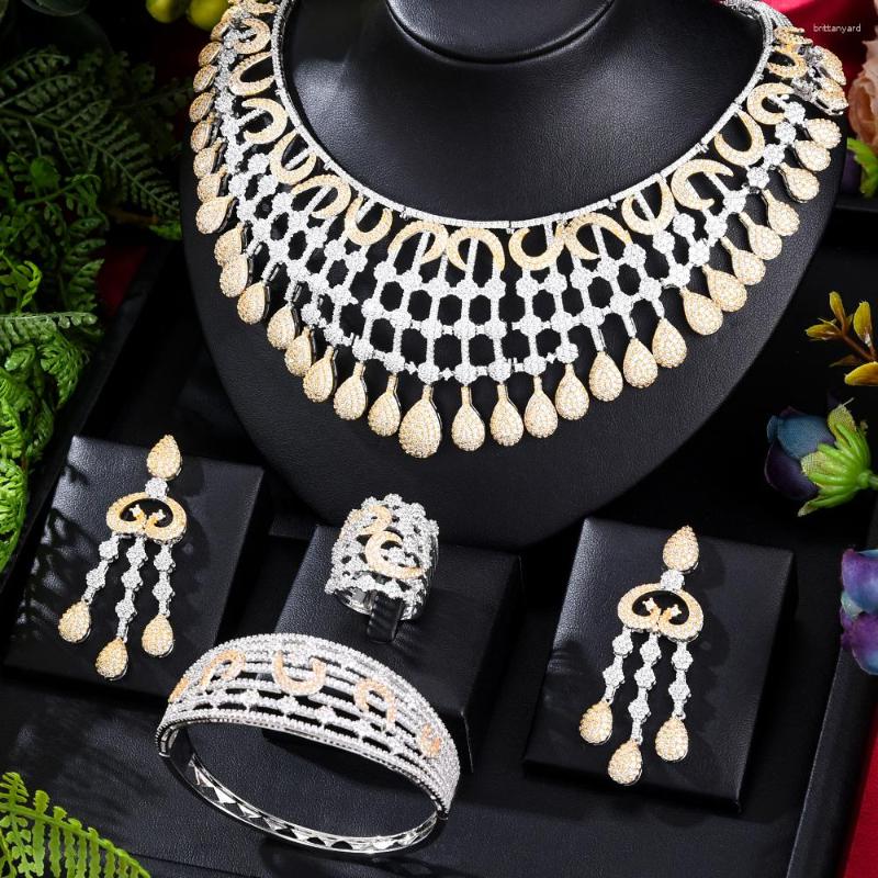 

Necklace Earrings Set Soramoore Luxury Big Waterdrop For Women Shiny Cubic Zircon Bridal Wedding Engagement, Picture shown