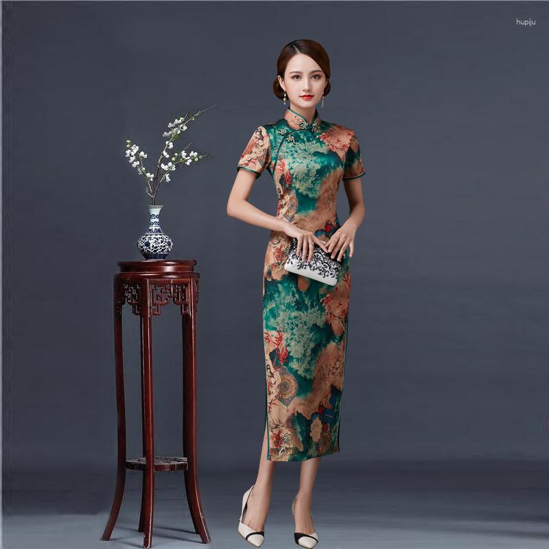 

Ethnic Clothing Retro Mandarin Collar Cheongsam Chinese Elegant Hand Plus Size 6XL Button Evening Party Dress Sexy Split Qipao Vestidso