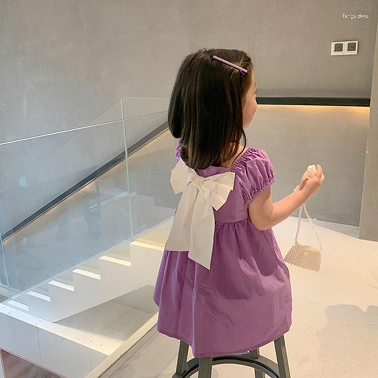 

Girl Dresses Dress Short Sleeve Knee Length Square Collar Pullover Solid Simple Fashion Modern Soft Comfortable Summer Children Girls, Purple