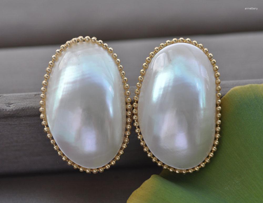

Stud Earrings Z10934 Huge 32mm White Oval Mabe Pearl Earring