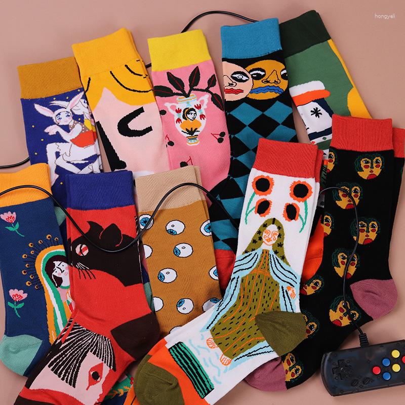 

Women Socks Matryoshka Illustration Design Women's Middle Tube European And American Cute Graffiti