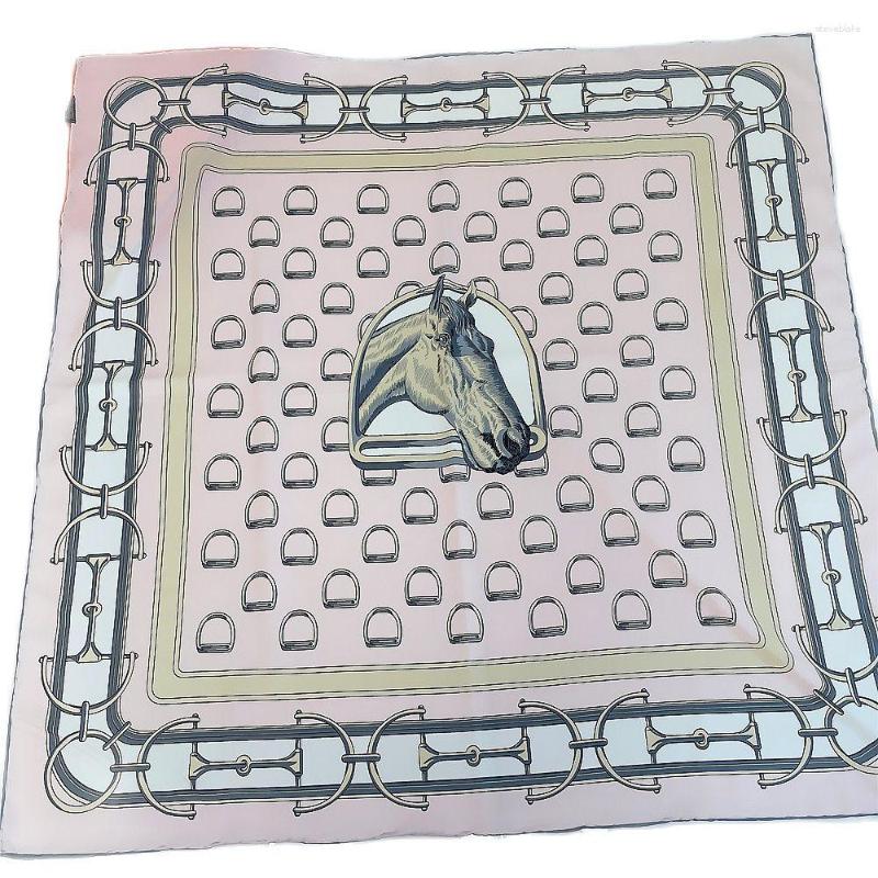 

Scarves 90cm Foulard Twill Silk Square Scarf Horse Head Printed Women Shawl Brand Hijab Four Seasons Handmade Curled Headband For Lady