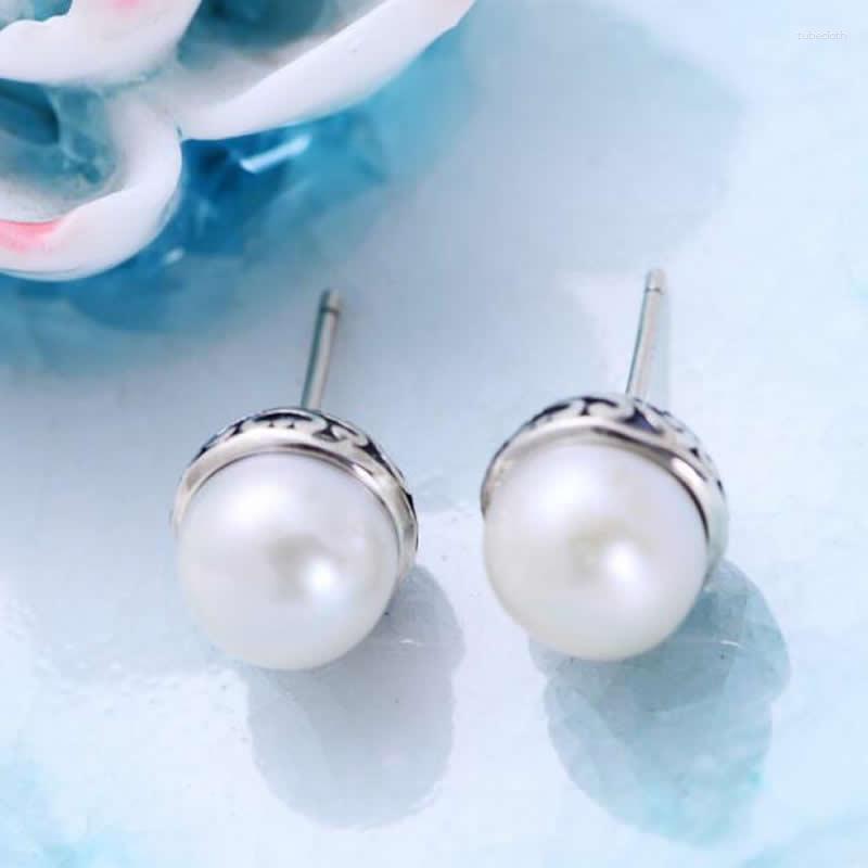 

Stud Earrings Pure S925 Silver Round Peal For Women