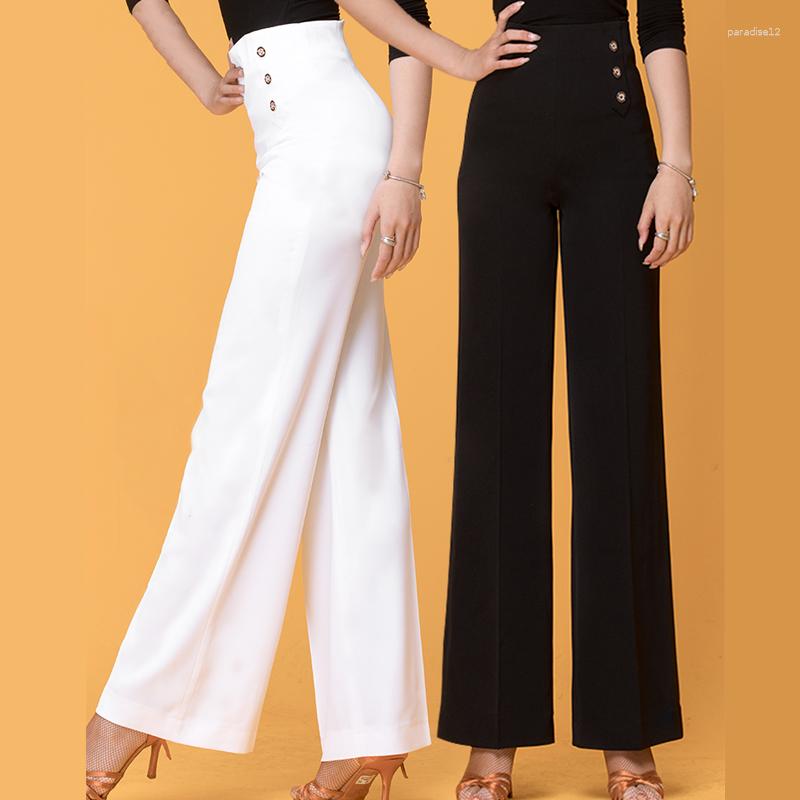 

Stage Wear Latin Dance Pants Female Adult Modern High Waist Leg Trouser Standard Ballroom Costumes For Women VO353, Black thin style