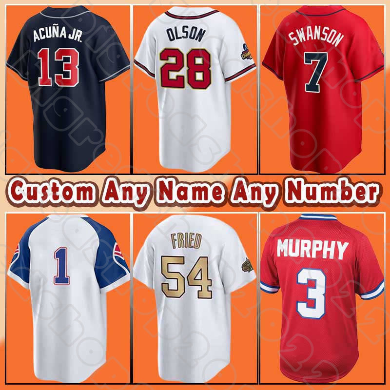 

13 Ronald Acuna Jr 28 Matt Olson Baseball Jerseys 24 Luplow Ozzie Albies Dale Murphy Chipper Jones Eddie Rosario Braves Sean Murphy Hank Aaron Max Fried Austin Riley, Custom men flex base(y s)
