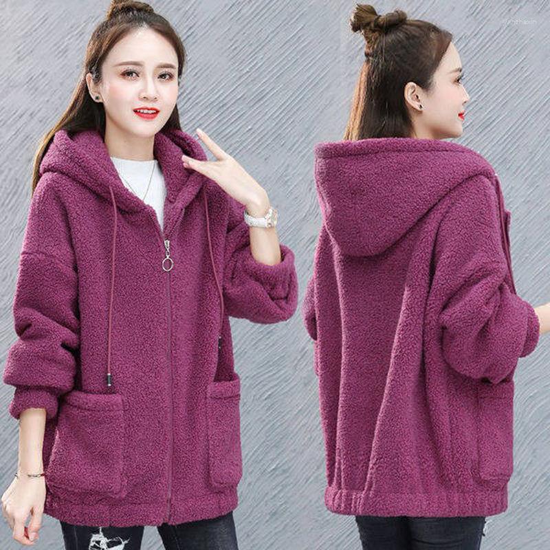 

Women' Jackets Fashion Casual Lamb Wool Coat Women' Autumn Winter Stitching Hooded Zipper Ladies Sweater Women Clothing Cardigan, Black