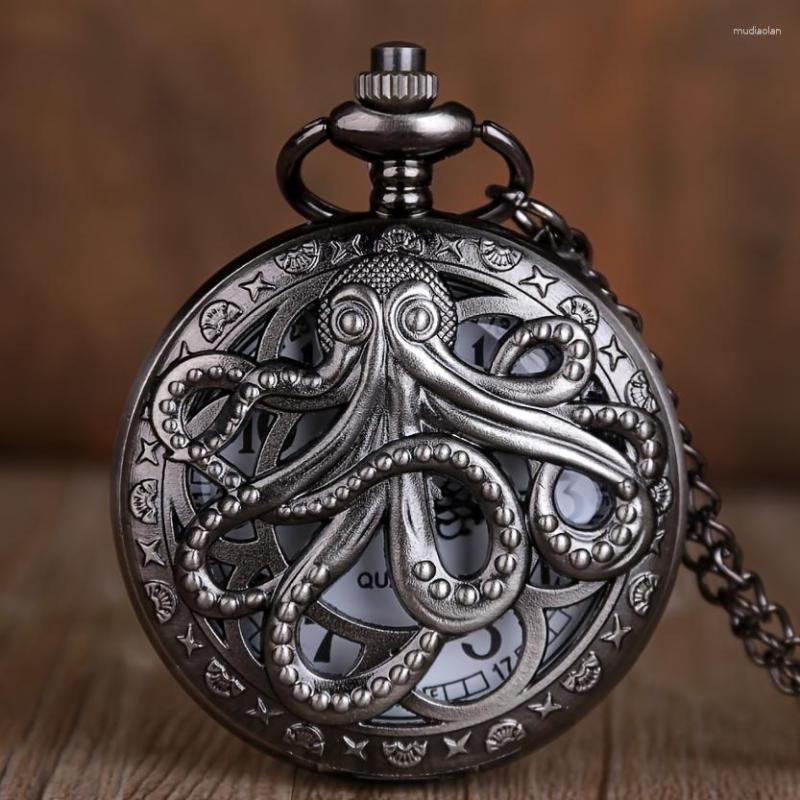 

Wristwatches Vintage Punk Black Octopus Personalized Flap Quartz Pocket Watch