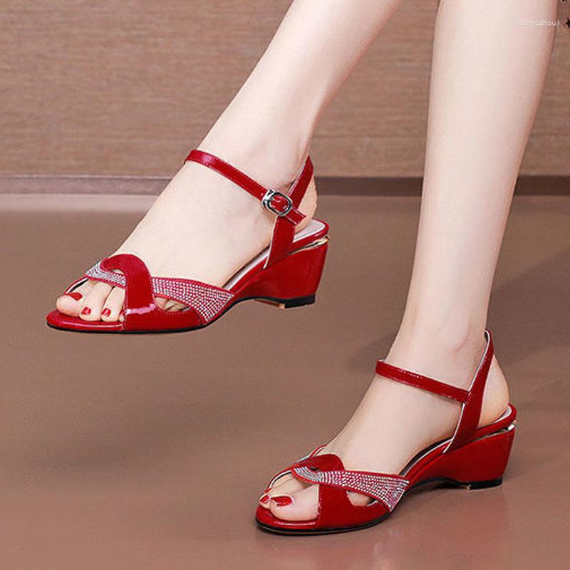 

Sandals Women's Wedge 2023 Summer High Heels Fashion Slingback Peep-toe Pumps Luxury Rhinestone Patent Leather, Blue