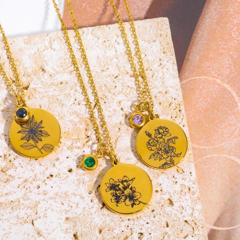 

Pendant Necklaces Twelve Flower Round Birthday Necklace For Women Titanium Steel Metal Clavicle Choker Chain Gold Plated Trendy Jewelry