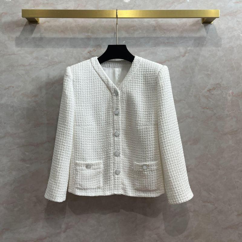 

Women' Jackets 2023 Spring Brand Designer Women' High Quality V-neck White Tweed Coat C768, Picture shown