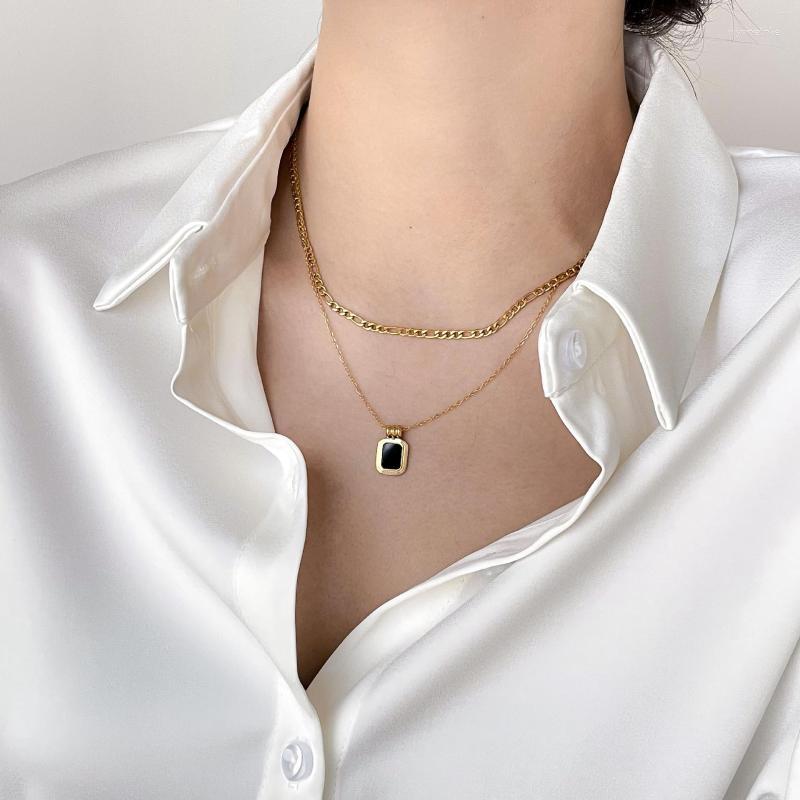 

Chains Trendy Exquisite Black Agate Pendant Necklace For Women High Quality Multilayer Clavicle Chain Jewelry Party Gift