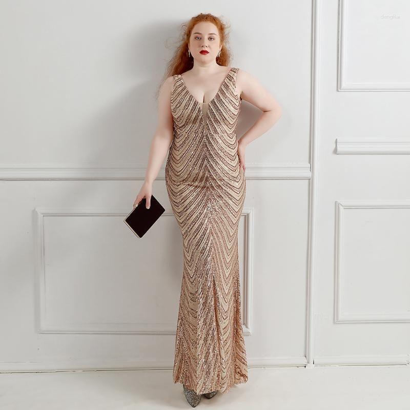

Plus Size Dresses Women 2023 Prestigious Evening Long Luxury Sequin Formal Wedding Party Clothes Elegant Ceremonies SummerPlus, Gold
