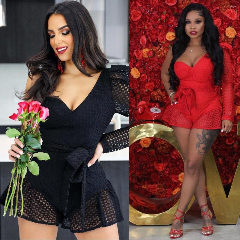 

Women' Tracksuits Zoctuo Short Overalls Outfits Womens Fashion Sexy Off Shoulder Ruffles One-sided Sleeve Mesh Jumpsuits Clothes Street, Black