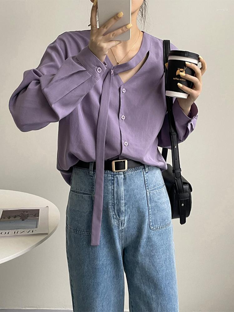 

Women's Blouses Female Spring In Outifits V-neck Shirt Chic And Elegant Women's Clothing Long Sleeved Casual Tops Retro Office Lady, Beige