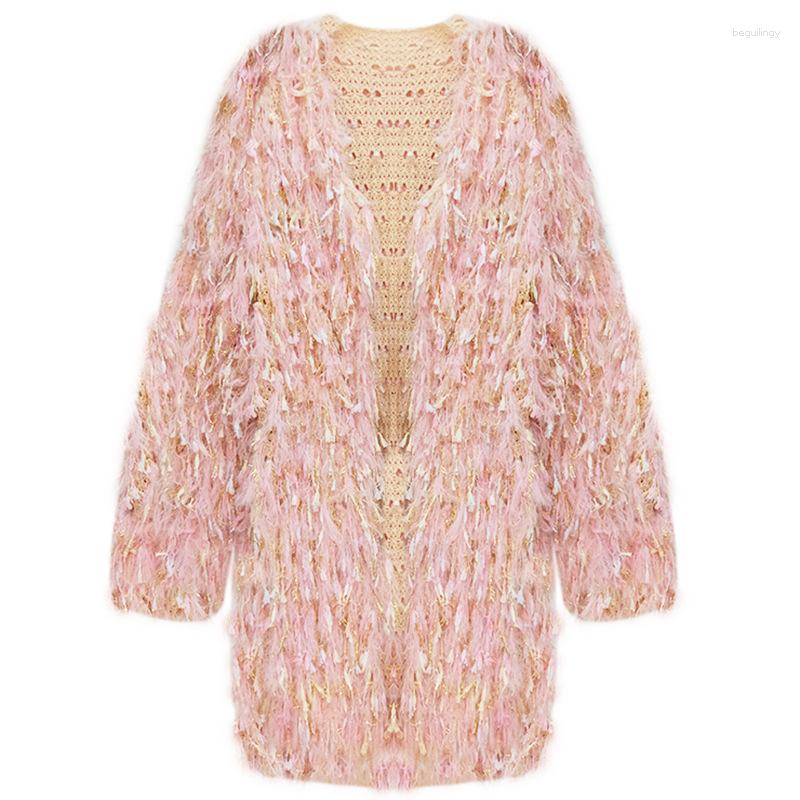 

Women's Knits Luxury V-Neck Fringed Sweater Hand Knit Knot Hollow Tassels Cardigan Colourful Color Crocheted Jacket Long Sleeved Mohair Coat, Black