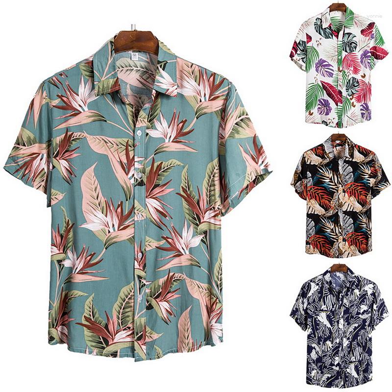 

Men's Casual Shirts Floral Hawaiian Aloha Shirt Men Summer Short Sleeve Quick Dry Beach Wear Button Down Vacation Loose Baggy Tee Tops