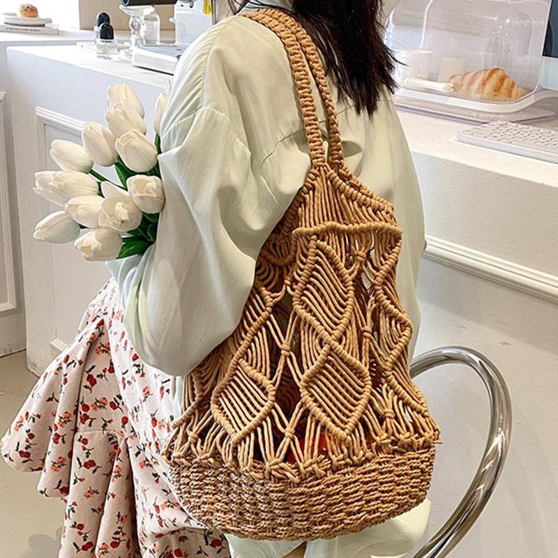 

Evening Bags Designer Knitted Handbags Female Large Capacity Tote Women Fashion Summer Beach Bag Big Purses Casual Hollow Woven Shoulder, Khaki