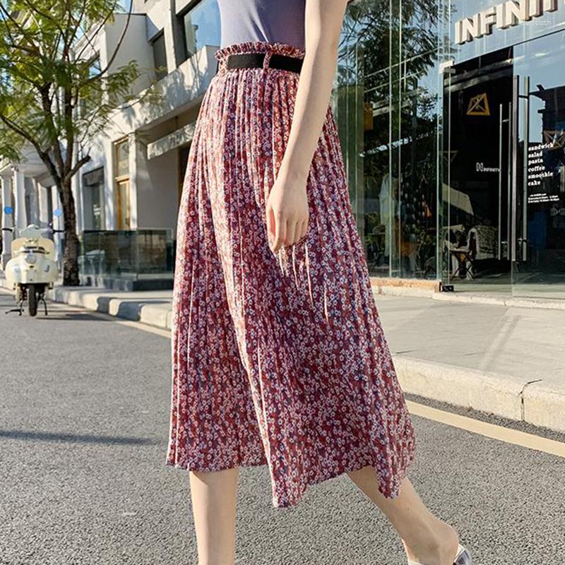 

Skirts Floral Chiffon Printed Long Female Women'S Clothes 2023 Spring Summer Style Autumn Vintage High-Waisted D0687, Black