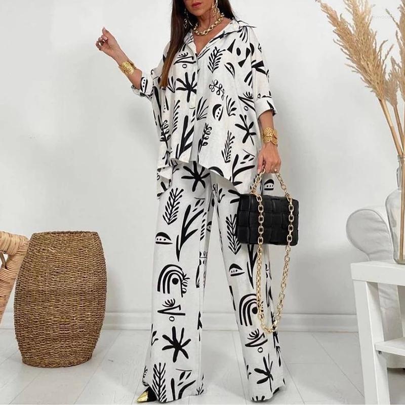 

Women' Sleepwear Boho Print 2-Piece Women Pant Pajams Sets Sexy Top Trouser Summer High Waist WideLeg Set 2023 Fashion Home Suit, Green