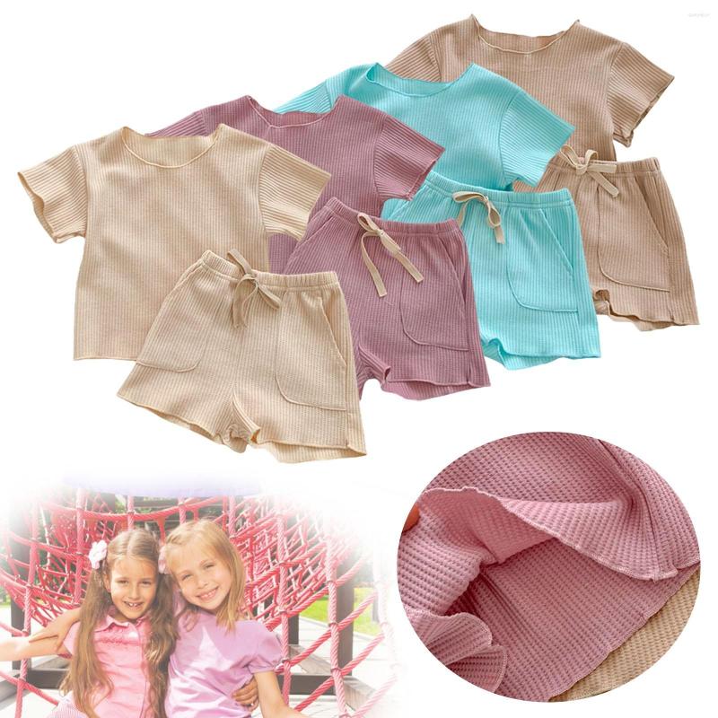 

Clothing Sets Toddler Girl Short Sleeved Solid Color T Shirt Top Shorts Pocket Home Clothes Baby Infant Outfits For Girls Kids, Sky blue