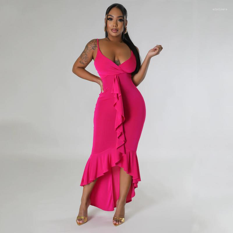 

Casual Dresses Elegant Fashion Strap V Neck High Waist Corset Ruffle Irregular Evening Long Dress Gown Summer Women Sexy Bodycon Party, Black