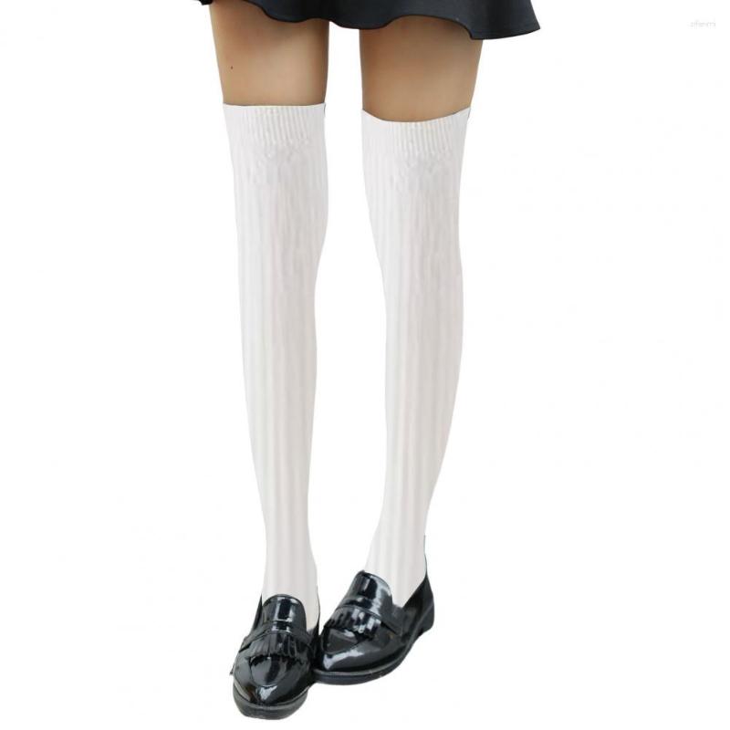 

Women Socks 1 Pair Stockings Anti-slip Anti-shrink Legs Protection Pure Color Winter High For School, Black