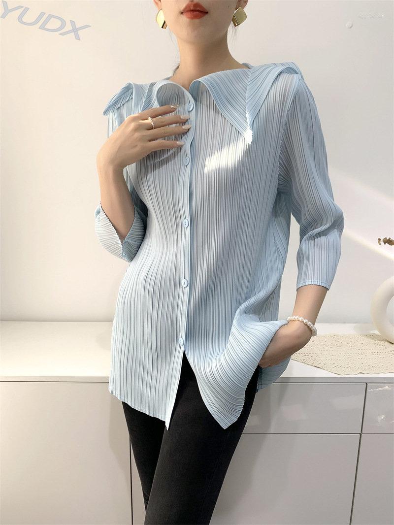 

Women's Blouses YUDX 2023 Spring Autumn Cardigan Women's Short Jacket Pleated Tops Comfortable Casual Shirt Ruffle Collar Solid Color, Beige