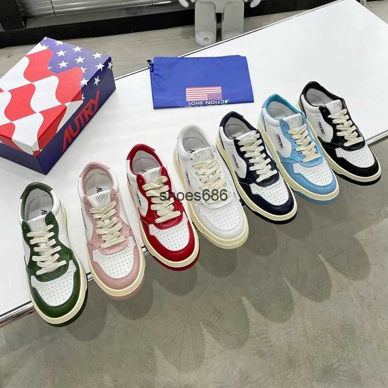 

2023 New Round Head Genuine Leather Lacing Colored Thick Sole Casual Board Shoes for Women's Fashion Autry Small White Shoes Same Style, Green