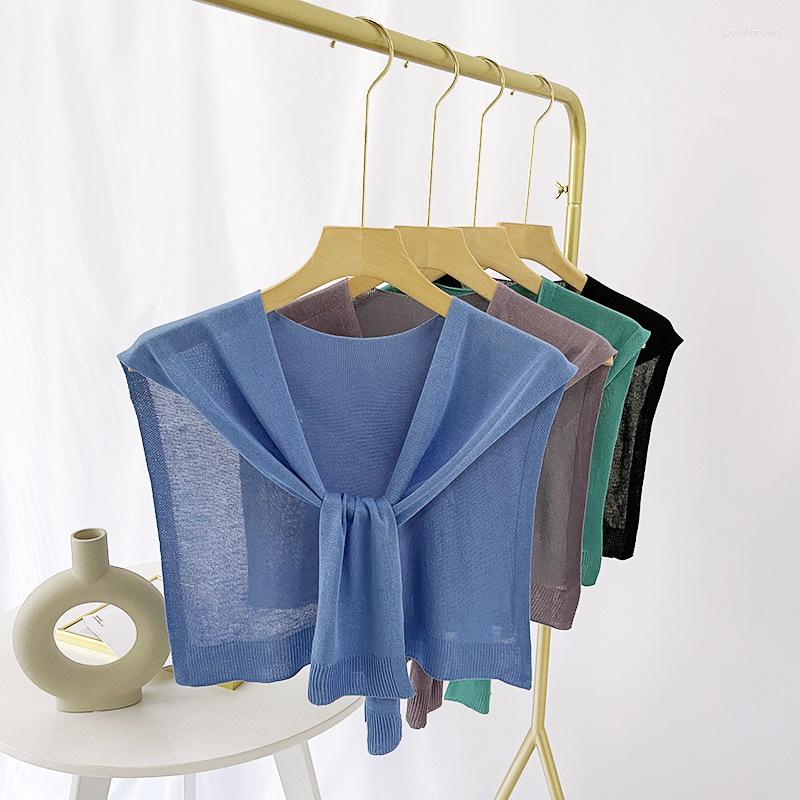

Scarves Summer Thin Outside Fake Collar Small Knitted Shawl Scarf Female Cervical Silk Shoulder Tie Sunprotection Wraps
