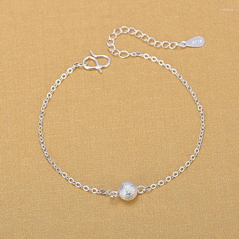 

Link Bracelets Fashion Female Round Matte Ball Charm For Women Silver Color Birthday Gifts Jewelry