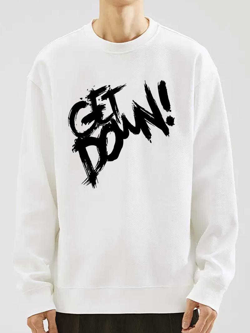 

Men's T Shirts Get Down Letter Print Long Sleeve Round Neck Sweatshirt, White