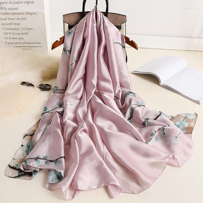 

Scarves Women Silk Winter Scarf Luxury Design Print Lady Beach Shawl Fashion Smooth Foulard Female Hijab