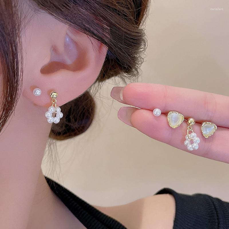 

Stud Earrings VSnow Korean Sweet Love Heart Rhinestone Circle Earings For Women Exquisite Opals Imitation Pearl Hollow Jewelry