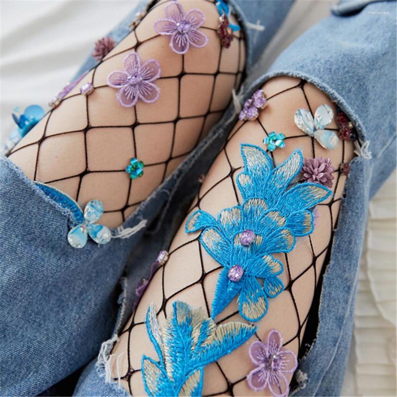 

Women Socks Hollow Out Sexy Tights Embroidery Flowers Silk Stockings Fishnet Pantyhose Female Hosiery Lingerie Woman, Skin