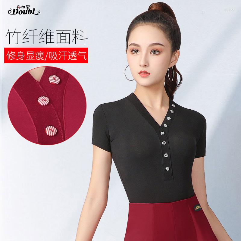 

Stage Wear Latin Practice Clothes Female Professional Dance Rumba National Standard Square Shirt Summer, As shown