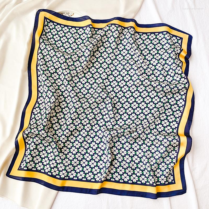 

Scarves 70cm Small Square Scarf Female 2023 Floral Print Silk Professional Bib Simple Shawl