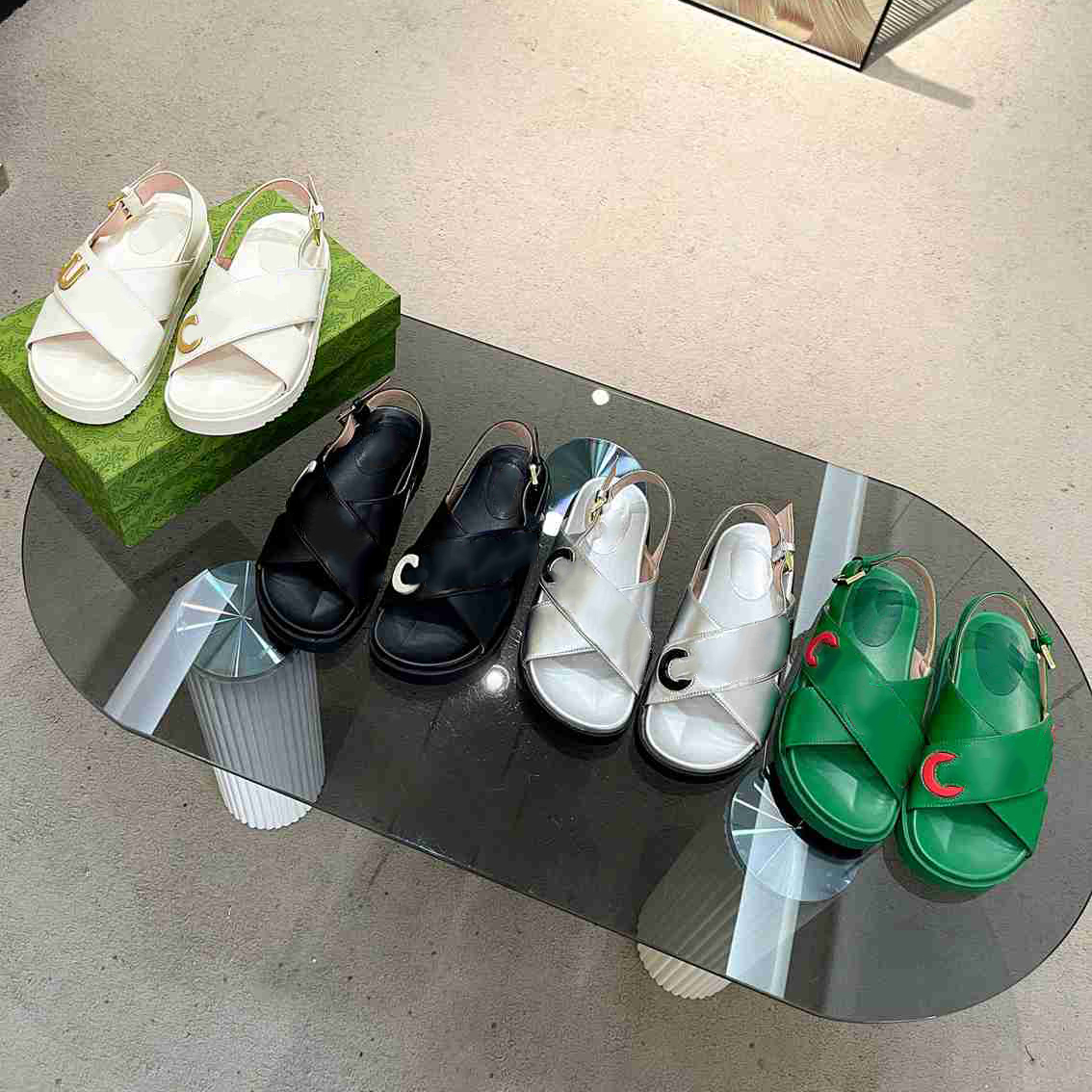 

New Designer Sandals Slides Women Top Quality Leather Black White Sandal Summer Beach Platforms Non-slip Casual Slippers With Box Size 35-43