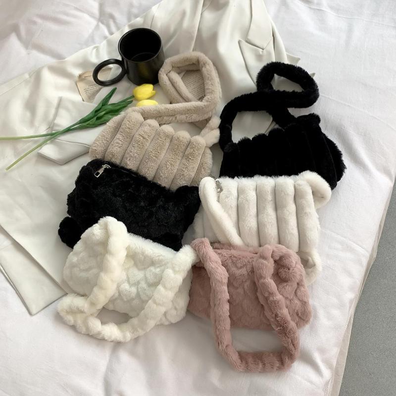 

Evening Bags Female Fluffy Fashion Pure Color Shoulder Bag Mini Mobile Phone Underarm, Black style two