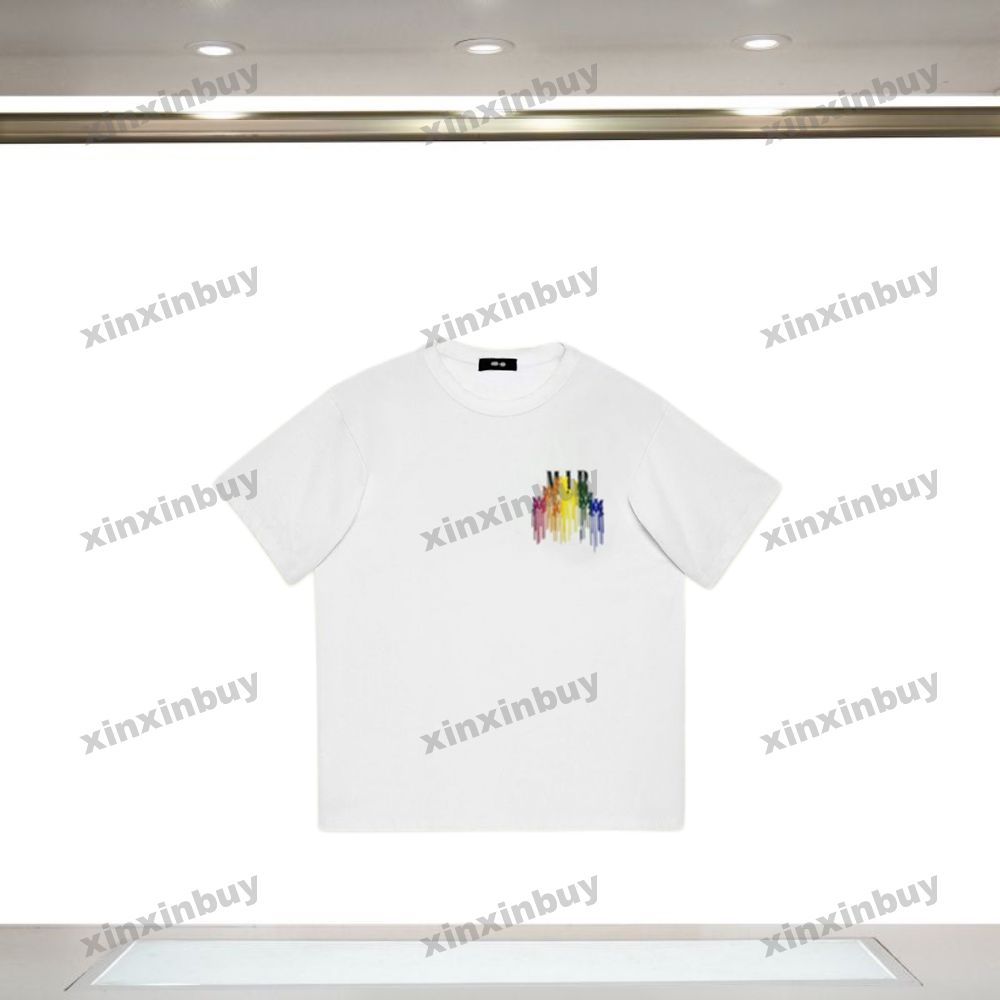 

xinxinbuy Men designer Tee t shirt 23ss Colorful tassels print short sleeve cotton women white black blue S-XL, 02