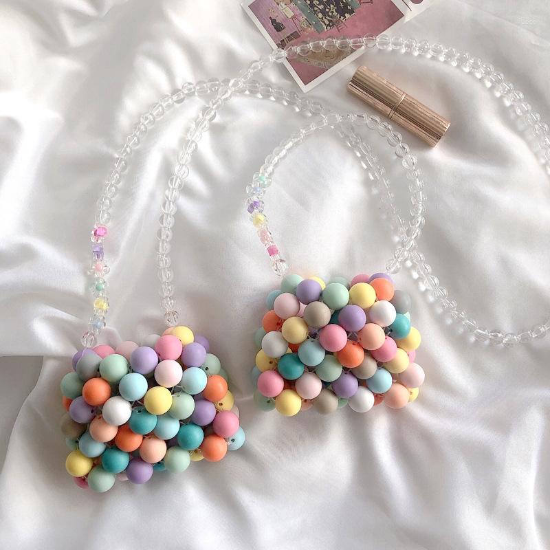 

Evening Bags Fashionable Handheld Diagonal Straddle Bag Cute Candy Color Handwoven Beaded Women's Mini Lipstick Wallet Handbag