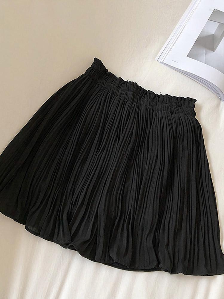 

Skirts Solid Chiffon Summer Shorts Skirt Women 2023 Fashion Korean Elastic Waist Pleated Mini Casual Beach Faldas Saias, Black