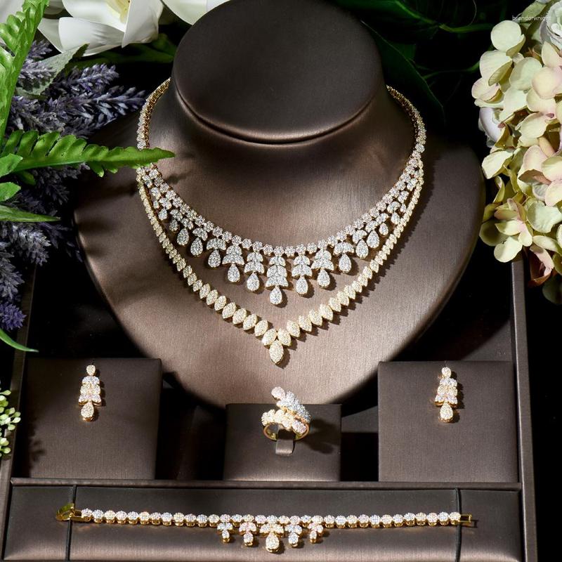 

Necklace Earrings Set Fashion Sparkling Design 4PCS Wedding Bridal Cubic Zircon Jewelry Dress For Party Gifts N-1745, Picture shown