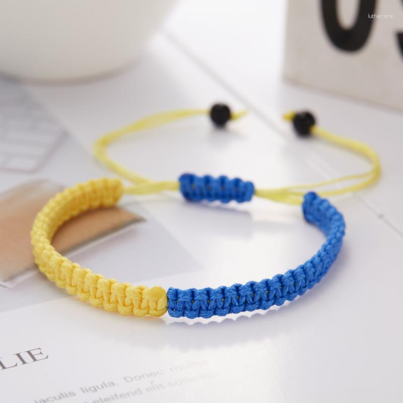 

Charm Bracelets Handmade Ukrainian Flag Bracelet Blue Yellow Braided Rope Braclet For Men Women Patriotism Wristband Armband Adjustable