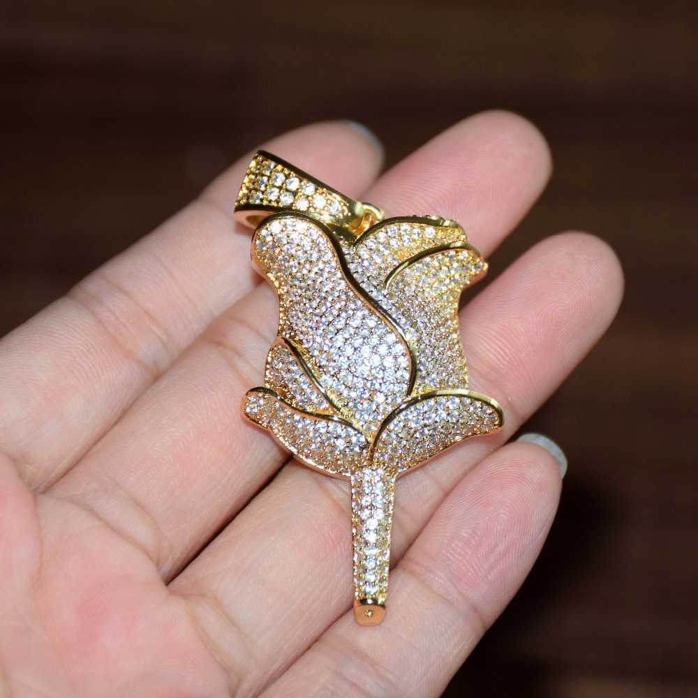 

Pendant Necklaces Rose Flower Necklace & Color Iced Cubic Zircon Men's Hip Hop Jewelry 230621