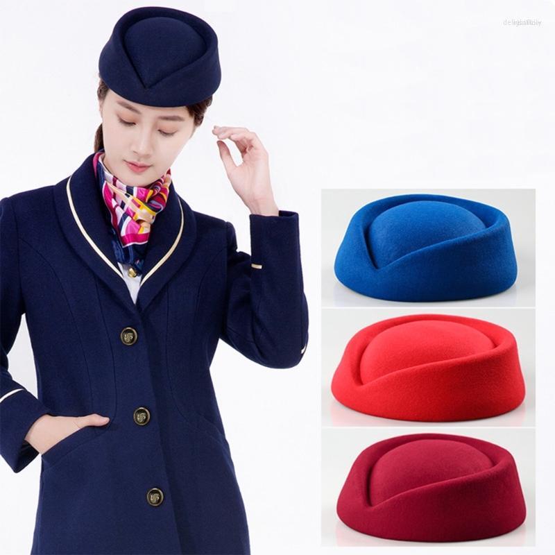 

Berets Beret Hat Caps Airline Stewardess Flight Attendant Vintage Looking Uniform, Wine red