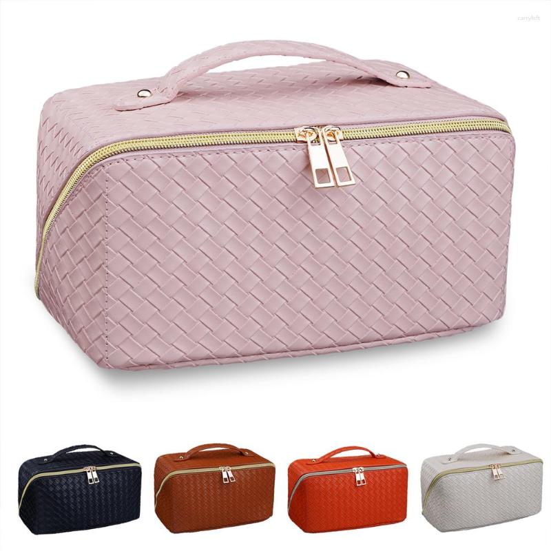 

Cosmetic Bags Large Capacity Travel PU Leather Bag Women Portable Makeup Pouch Waterproof Wash Multifunctional Toiletry Kit, Orange