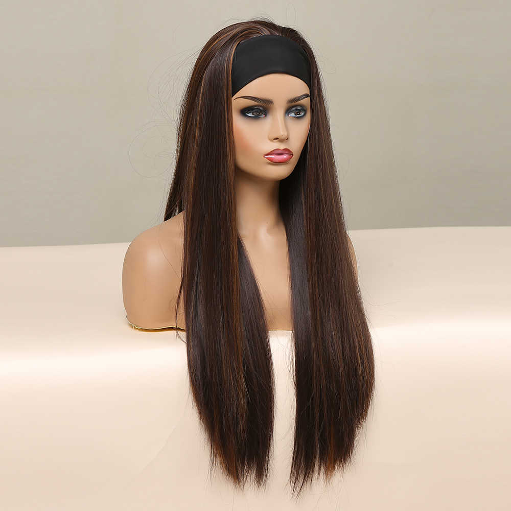 

Synthetic Wigs Easihair Highlights Headband Wig for Women Black Brown Long Straight Premium Silky Synthetic 230227, Hb002-1