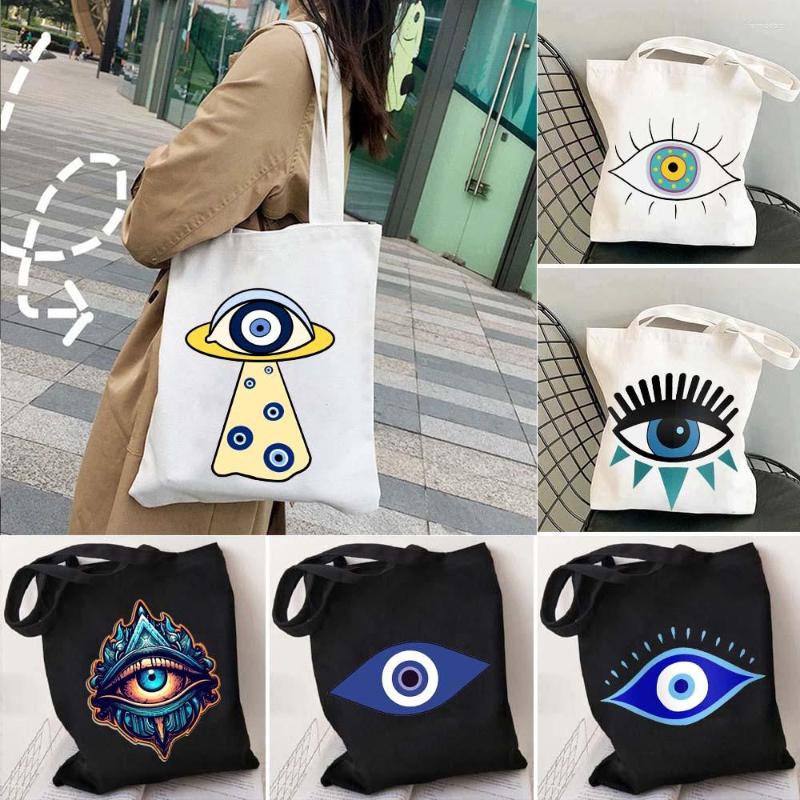 

Evening Bags Colorful Evil Eyes Shopper Canvas Totes Stylish Amulet Blue Nazar Greek Eye Tree Eco Shoulder Cotton Shopping Handbags, B 96