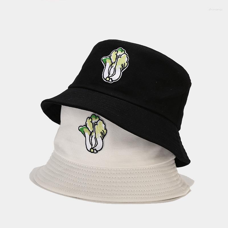 

Berets Bucket Hat Cabbage Embroidered Fisherman Suncreen Sun Protection Women Beach Cap Summer Sunbonnet Unisex Panama, White