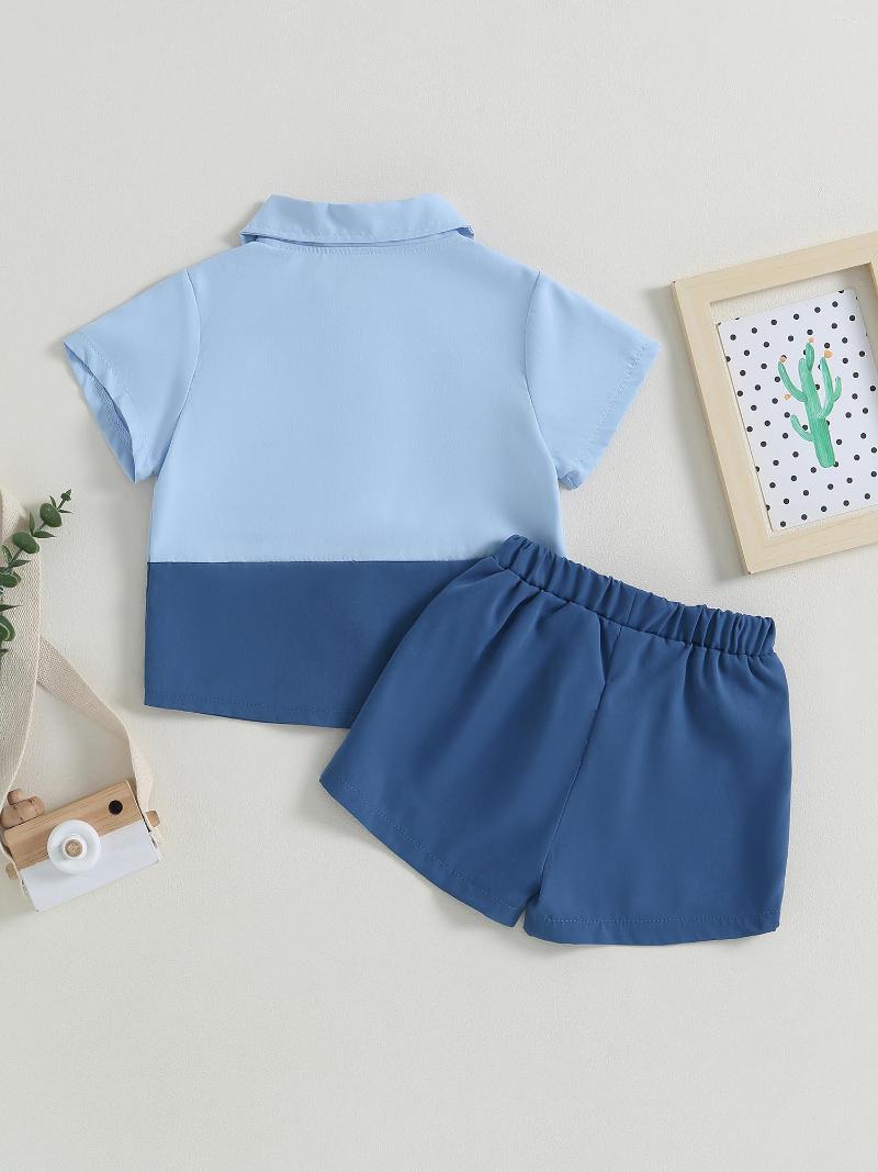 

Clothing Sets Adorable 2PCS Infant Baby Short Sleeve Lapel Contrast Color T-Shirt And Solid Shorts For Your Little Boy S Summer, Blue